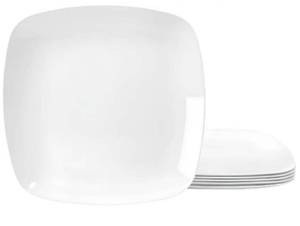 lot 4762 image: P 10.5 Melamine Square Dinner Plates, 6-piece Plate Set Unbreakable Serving Dishes for Indoors and Outdoors, Unbreakable Dinner Service for 6 (White)