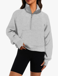 lot 4768 image: XFIFM Womens Sweatshirts Half Zip Cropped Pullover Fleece Quarter Zipper Hoodies Fall Fashion Outfits Clothes (BLACK)
