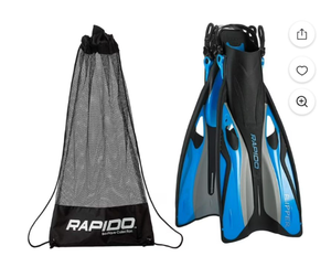 lot 4776 image: Rapido Boutique Collection Flipper Open Heel Adjustable Snorkel Fin with Snorkeling Gear Carry Bag, Ideal Snorkeling Fins for Snorkel or Scuba