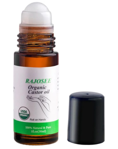 lot 4777 image: RAJOSEE Castor Oil Roll on in Glass Bottle, Certified Organic Castor Oil Roller for Body Hair Skin Lip Eyebrow Pure Organic Cold Pressed Essential Oil - 1fl.oz