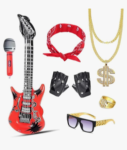 lot 4785 image: 8 Pcs Rock Costume Accessories Set, Rock and Roll Accessories, Women Mens 80 S Outfit for Party