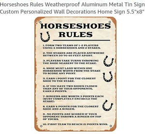 lot 4838 image: Horseshoes Rules Aluminum Metal Tin Sign Wall Decoration