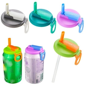 lot 4842 image: DIPESI 4-Pack Soda Can Lids with Silicone Straws