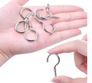 lot 4844 image: BronaGrand 100pcs Nickel Plated Metal Screw-in Ceiling Hooks Cup Hooks Silver 1inch