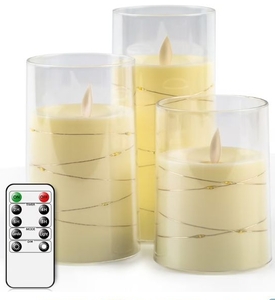 lot 4858 image: LED Flickering Flameless Candles with Remote Control Set of 9
