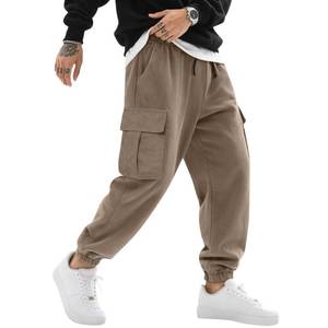 lot 4864 image: August Alley Mens Cargo Pants Corduroy Joggers Casual Baggy Street Y2k Pants Drawstring Tapered Sweatpants with Pockets(Khaki, medium