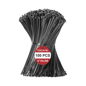 lot 4868 image: TOKCKYBL 8 Inch Zip Ties (100 Pack) Heavy Duty 40lbs Tensile Strength, UV Resistant Black Cable Ties for Indoor & Outdoor Use, Durable Nylon Wire Ties for Organizing Cables, Garden, Garage, and More