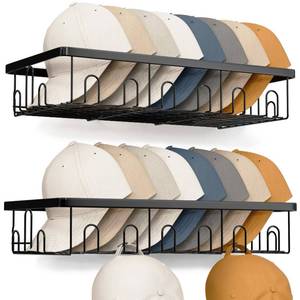 lot 4885 image: LUOFNI Hat Rack for Wall, 2 Pack Large Hat Organizer with More Hooks, Holds 56 Caps, Metal Wall Mounted Hat Holder for Baseball Caps, Closet Bedroom Kitchen Bathroom, Black