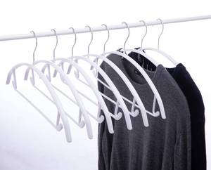 lot 4786 image: Cocomaya 16.5 Inch Pack of 20 White No Shoulder Bumps Non-Slip Rubber Coating Contour Metal Hangers, Sweater Hanger, Suit Hanger with Pants Bar