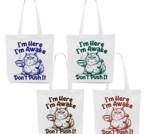 lot 5009 image: Cat Themed Canvas Tote Bags Set of 4