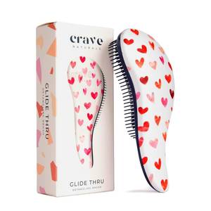 lot 5014 image: Crave Naturals Glide Thru Hair Brush - Detangler Brush for Curly, Straight, Wet or Dry Hair - Gentle Detangling Brusheses for Adults, Kids, Toddlers - Hair Accessories for Women, 7.5x3 - Pink Hearts
