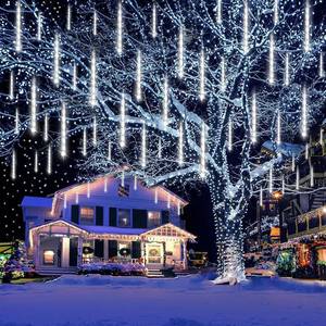 lot 5016 image: Kwaiffeo Outdoor Christmas Decorations, Waterproof 16-Tube Meteor Shower Lights for Xmas Wedding Party Hanging Decor, Wedding Decorations for Reception, Equivalent to 2 Sets of 8-Tubes, White