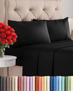 lot 5022 image: King Size 4 Piece Sheet Set - Comfy Breathable & Cooling Sheets - Hotel Luxury Bed Sheets for Women & Men - Deep Pockets, Easy-Fit, Extra Soft and Wrinkle Free Sheets - Black Oeko-Tex Bed Sheet Set