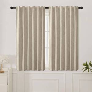 lot 5026 image: INLINAS Faux Linen Knotted Texture Blackout Curtains - 100% Light Blocking, Noise Reducing Triple Layer Fabric Back Tab and Rod Pocket for Bedroom, Set of 2, Beige, 52 x 63 Inch