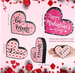 lot 5030 image: Yalikop 3 Pieces Decorations Heart Wood Tray Decor Farmhouse Reversible Sign