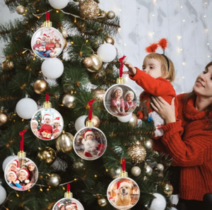 lot 5055 image: Christmas Photo Ornaments Ball Bulk with Your Own Photos Clear Plastic Hanging Picture Frame Ornaments
