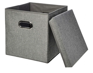 lot 5060 image: Amazon Basics Foldable Burlap Cloth Cube Storage Bins with Lid, Collapsible Organizing Containers, Stackable and Sturdy, Gray 18x12x12