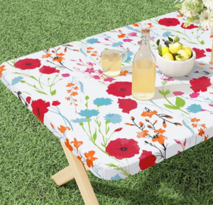 lot 5067 image: misaya Rectangle Vinyl Tablecloth, Fitted Table Cover, 100% Waterproof, Elastic Edge, Flannel Backing, Plastic Table Cloth Fit 6 Foot Folding Tables for Picnic, Camping, Outdoor (Flowers, 30x72 inch)