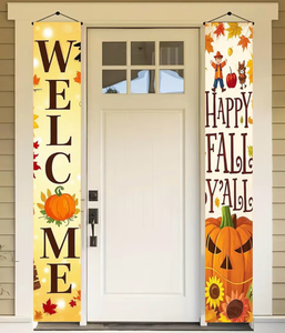lot 5071 image: BlissYard Thanksgiving Theme Door Banner 12x71 Inch Happy Fall Harvest Porch Banner Pumpkin Scarecrow Porch Decoration Autumn Welcome Home Sign Thanksgiving Family Home Porch Hanging