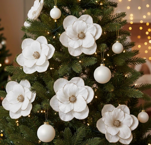 lot 5073 image: Outus 24 Pcs Velvet Christmas Tree Decorations Set with 8pcs Poinsettias Artificial Glitter Magnolia Flower with Stem, 16pcs Christmas Ball Ornaments (BLUE)