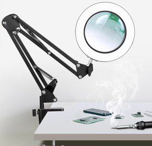 lot 5094 image: KIRKAS 10X LED Magnifying Lamp with Clamp, Real Glass Lens, 3 Color Modes and Stepless Dimmable Magnifier Desk Lamp,Adjustable Swivel Arm Lighted Magnifying Glass for Repair Craft Close Work-Black