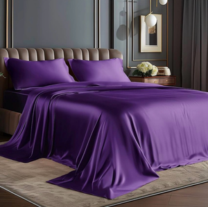 BEDELITE King Size Sheets Set, Luxury Soft Plum Purple Satin Sheets for Hair and Skin, Similar to Silk Bed Sheets Set 4 Pieces with 1 Deep Pocket Fitted Sheet, 1 Flat Sheet, and 2 Pillowcases