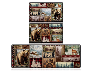 lot 5106 image: Farmhouse Kitchen Rugs Sets of 3, Rustic Forest Bear Deer Kitchen Mats Non-Slip, Washable Rugs for Bathroom Entrance Bedroom Home Decor(16 X 28  16 X 47 Inches)