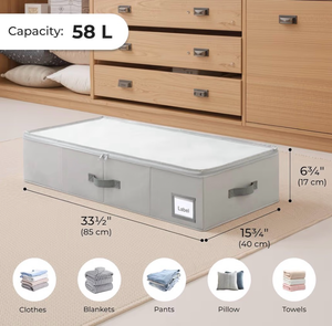 lot 5109 image: Cupic Cupid Under Bed Storage Containers, Foldable Organizer with Lid for Bedroom, Underbed Storage Box for Blankets, Clothes, Shoes, 2 Pack, Grey