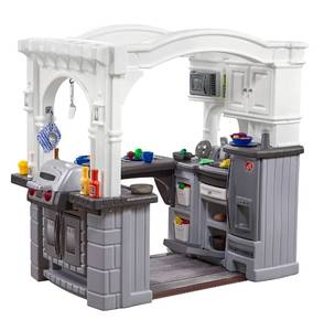 lot 5113 image: Step2 Grand Walk-in Kitchen & Grill Kids Playset, IndoorOutdoor Kitchenette, Interactive Play with Lights and Sounds, Durable Plastic, 103 Piece Toy Accessories, Toddlers 2 Years Old, GrayWhite (Box 2 of 2 only)