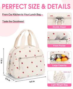 lot 4916 image: MIAOJIE Corduroy Lunch Bag for Women - Small Insulated Lunch Box, Cute Reusable Tote Bag for Work, Daily Commute and Outdoor Picnic - Corduroy Strawberry
