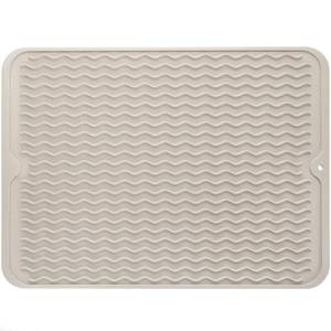 lot 4922 image: MicoYang Silicone Dish Drying Mat for Multiple Usage,Easy clean,Eco-friendly,Heat-resistant Silicone Mat for Kitchen Counter or Sink,Refrigerator or drawer liner Tapioca L 16 inches x 12 inches