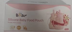 lot 4927 image: Bear  Silicone Baby Food Pouch 2 pack pink and white