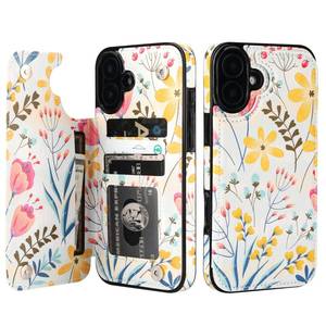 lot 4931 image: HAOPINSH for iPhone 16 Plus Wallet Case with Card Holder, Floral Flower Pattern Back Flip Folio PU Leather Kickstand Card Slots Case for Women Girls, Double Magnetic Clasp Shockproof Cover 6.7