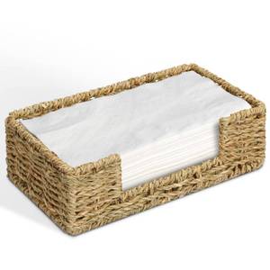 lot 4936 image: Graciadeco Bathroom Disposable Guest Towel Napkin Holder Long Seagrass Woven Rattan Wicker Table Dinner Paper Hand Guest Towel Napkin Basket Tray Caddy for Kitchen 2 pack