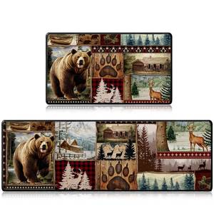 lot 4952 image: InIsaJace Farmhouse Kitchen Rugs Sets of 2, Rustic Forest Bear Deer Kitchen Mats Non-Slip, Washable Rugs for Bathroom Entrance Bedroom Home Decor(16 X 28 in  16 X 47 in)