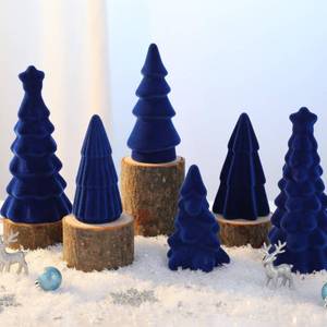 lot 4954 image: Bucherry 6 Pcs Christmas Ceramics Velvet Trees Set Christmas Table Decorations 3 Sizes Velvet Xmas Tree for Winter Holiday Table Centerpiece Decorations Mantel Decor Xmas Gifts(Blue)