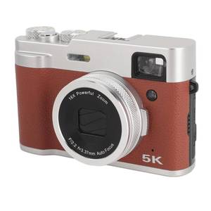 PUSOKEI 5K Digital Camera, 48MP 16X Digital Zoom, 30FPS Vlogging Camera with Front and Rear Lens, Anti Shake, Vintage Camera for Travel Photography (Brown)