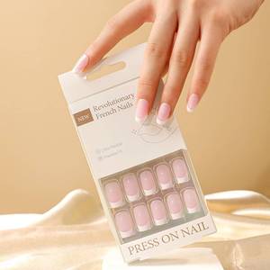 lot 4970 image: 30Pcs Handmade Nails Press on Nails Medium Square SWEKKE French Tip Fake Nails Pink Full Cover White Nail Tip False Nails with Designs Glossy Glue on Nails Manicure Acrylic Nails for Women Girls