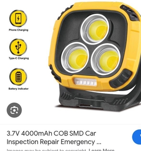 lot 4975 image: Rechargeable COB LED Work Light with Phone Charging