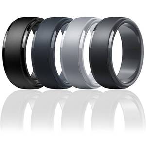 lot 4977 image: Egnaro Mens Silicone Wedding Rings Classic Black Step Edge Rubber band 10mm Wide 2.5mm Thick- Hypoallergenic for GymOutdoorGift(147 Variety Pack with Half Size)