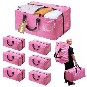 lot 4981 image: WORKPRO 6 Pack Extra Large Moving Bags with Zippers & Carrying Handles Backpack Straps, Heavy-Duty Storage Tote for Space Saving Moving Storage (Pink)