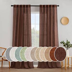 lot 4982 image: MIULEE Chocolate Brown Linen Curtains 108 Inches Long for Bedroom Living Room, Soft Thick Linen Textured Window Drapes Semi Sheer Light Filtering Rod Pocket Back Tab Burlap Look, 2 Panels