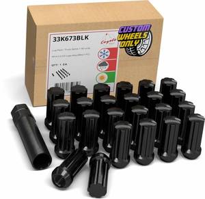 lot 4986 image: Wheel Accessories Parts 24 Pcs M14x2 14x2 Thread Truck 1.90 Long Spline Lug Nuts Black 7 Spline Fits Ford F-150 Expedition Lincoln Navigator