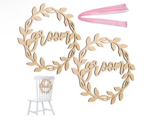 lot 5130 image: PRETYZOOM Wedding Chair Decoration Wooden Bride and Groom Signs Golden Wedding Signs for Engagement Anniversary and Home Decor 12 X 11.5 Inches