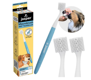 lot 5131 image: Jasper Macrobrush 360�, Dog Toothbrush for Medium to Large Dogs, Soft-Bristled Dog Tooth Brushing Kit - Premium Non-Slip Handle with 2 Replaceable Tooth Brush Heads, Use with Pet Toothpaste