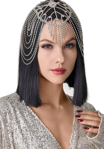 lot 5140 image: BABEYOND Vintage Style Roaring 20s Crystal Rhinestone Flapper Cap Headpiece Head Jewelry Chains