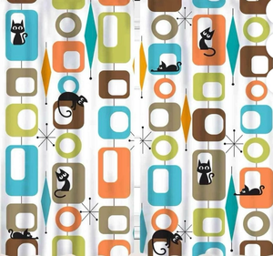 lot 5141 image: Mid Century Modern Curtains, Retro Geometric Atomic Abstract Pattern Middle Century 1950s 1960s Bright Window Drapery Treatments for Bedroom Living Room Kitchen Bathroom 2 Panel, 84x63 Inch