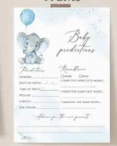 lot 5142 image: Baby Predictions and Advice Cards - 30 Pack Baby Shower Games Gender Reveal Games Girl or Boy Decor Party Starter - Elephant Theme