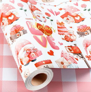 lot 5144 image: Merture Valentine Pink Gnome Wrapping Paper Roll - 17 In x 32.8 Ft (46.5 sq.ft.ttl.)