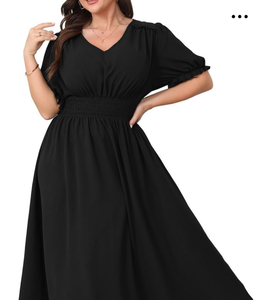lot 5147 image: HICISI Womens Plus Size Midi Dress Short Sleeve V Neck Smocked Flowy A-Line Boho Wedding Party Dresses (1XL)